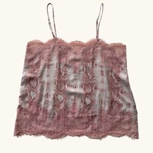 Storia Snake Print Lace Camisole Lingerie Style Top Coquette Pink Cream Womens L